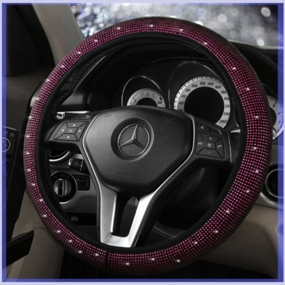 💖✨🚗 Dark Pink Bling Steering Wheel Cover – Crystal Velvet Anti-Slip Cover